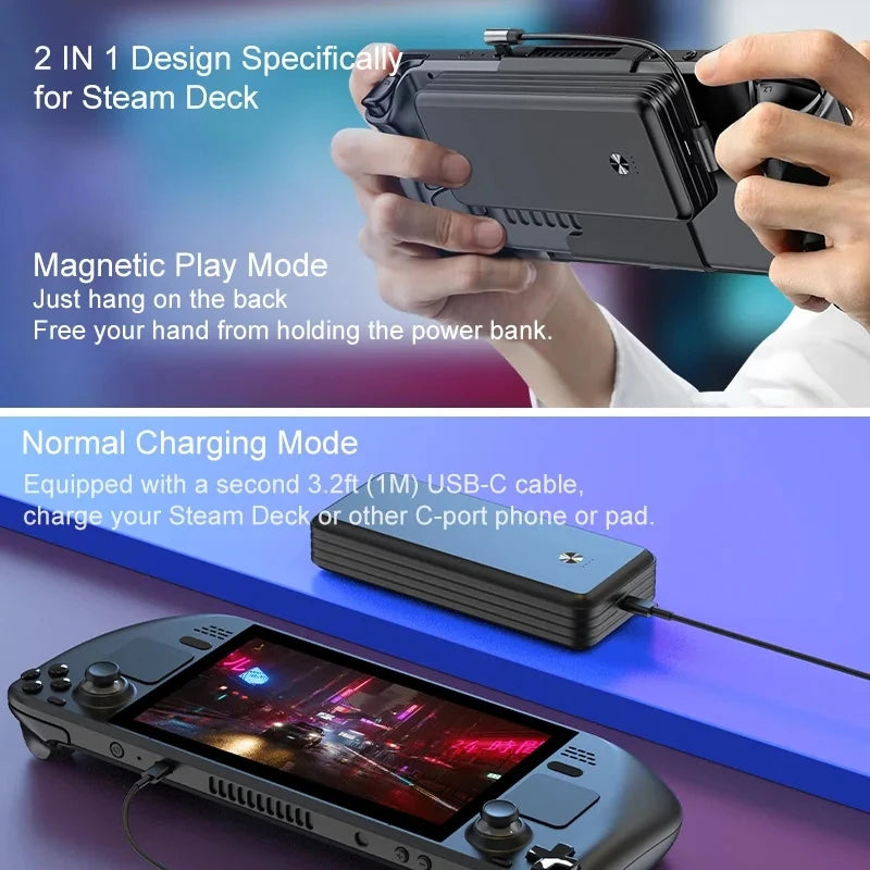Antank Magnetic Power Bank for Steam Deck — 16,000mAh 45W PD Fast Charging Detachable Battery with Dual USB Cables