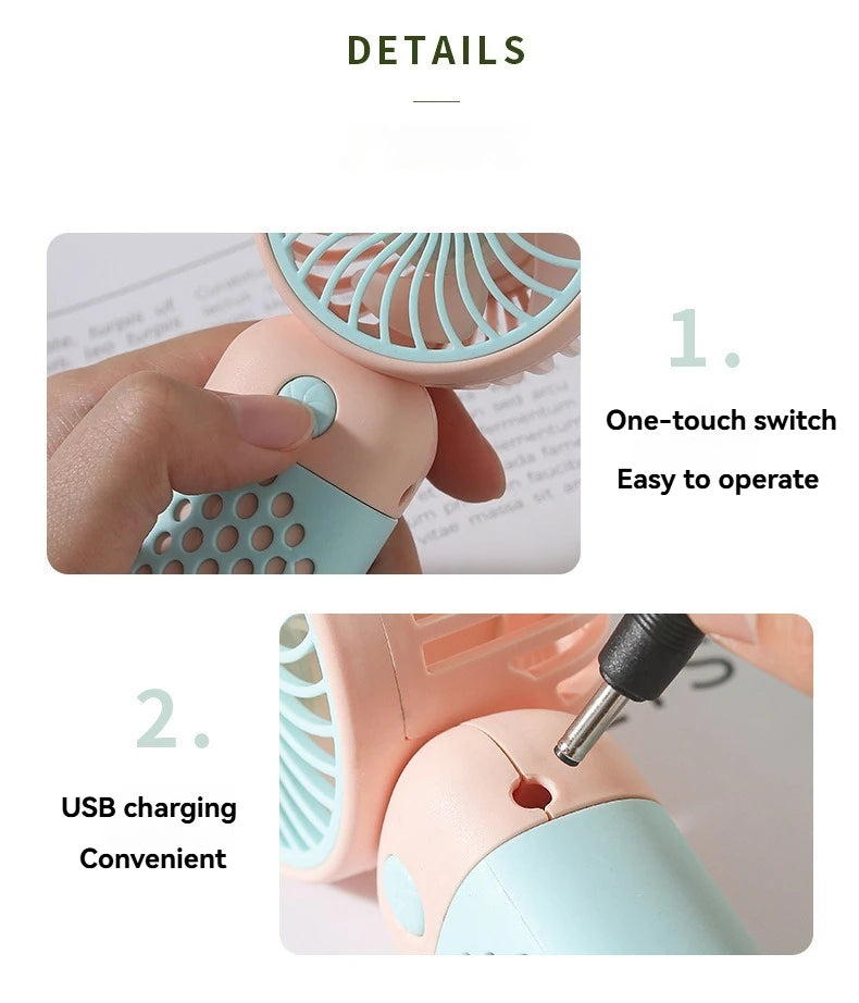 Mini Cartoon USB Handheld Fan – Portable Pocket-Sized Charging Fan for Home, Office, Outdoor & Student Dorm Use