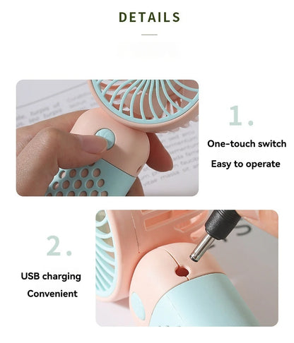 Mini Cartoon USB Handheld Fan – Portable Pocket-Sized Charging Fan for Home, Office, Outdoor & Student Dorm Use