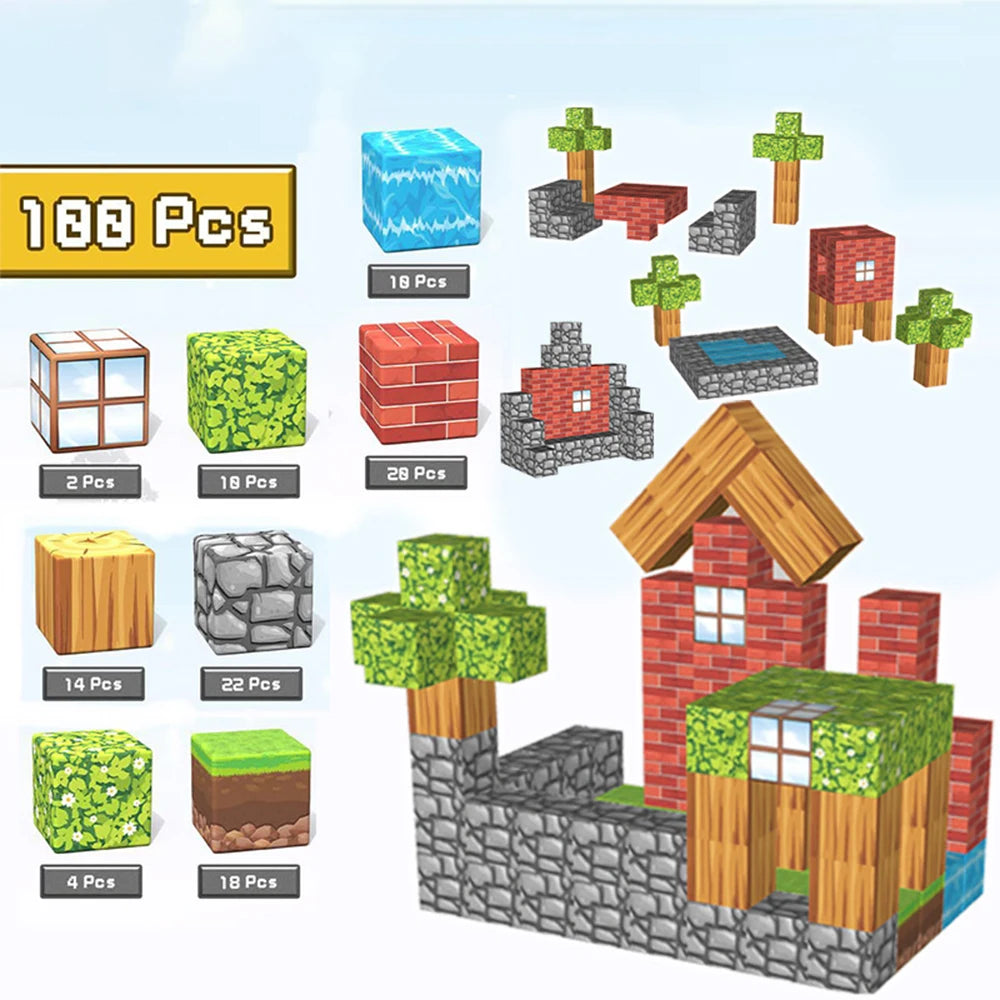 DIY Magnetic Building Blocks Set – Mine World Cube Magnets, STEM Construction Toy for Boys & Girls, Montessori Sensory Gift