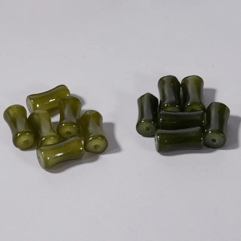 30PCS Green Glass Bamboo Beads - Jade Tube Shape Loose Beads for DIY Bracelet, Necklace & Jewelry Making Accessories