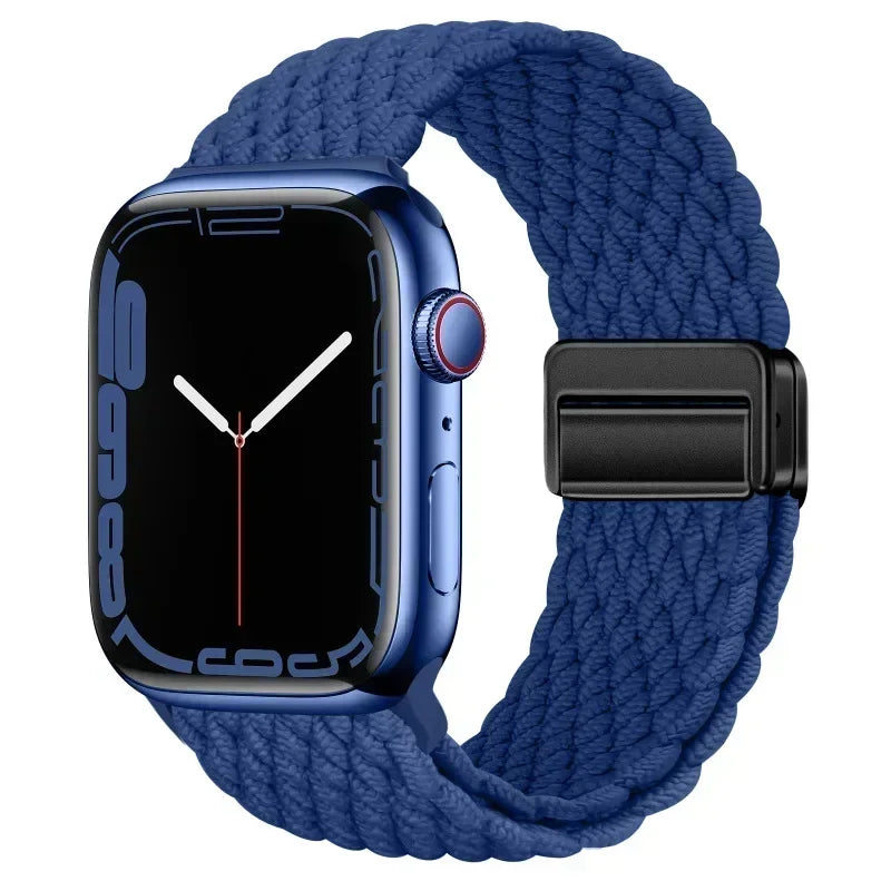 Nylon Braided Loop Apple Watch Band – Magnetic Metal Bracelet Strap for Ultra 2, Series 3–9 & SE (40mm–49mm) Adjustable Wristband