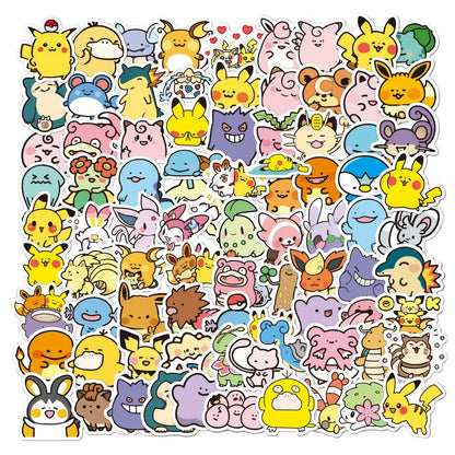 Pokemon Anime Cartoon Stickers 50–100PCS - Cute Waterproof-Style Decals for Laptops, Motorcycles, Stationery and DIY Crafts