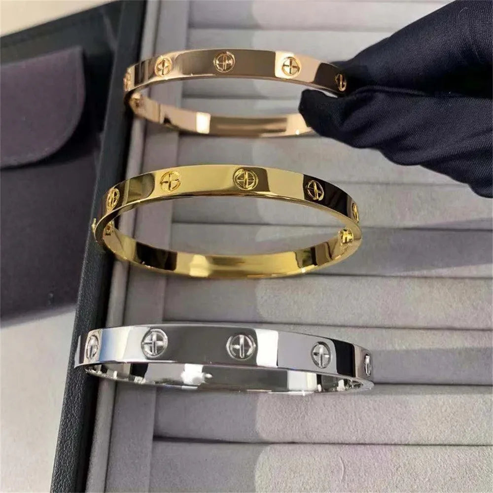 Women’s Gold Zircon Cross Nail Bracelet – Stainless Steel Screw Bangle Jewelry with CZ Stones, Fashion Wrist Accessory