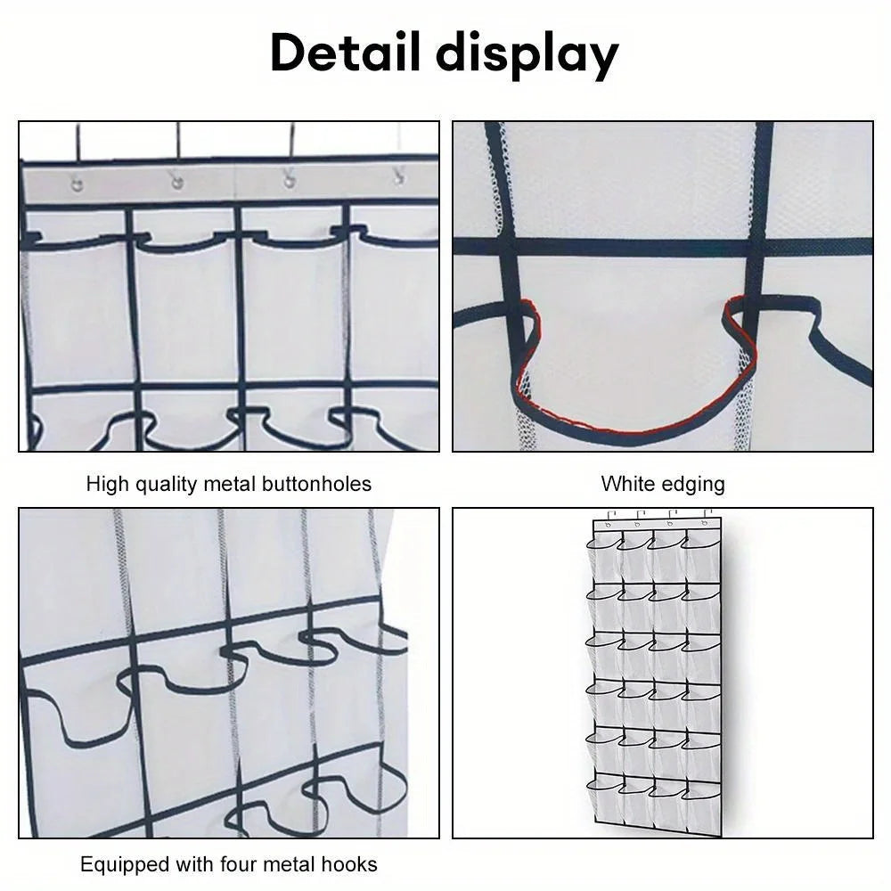 24-Grid Wall-Mounted Shoe Organizer – Fabric Closet Storage Rack with Mesh Pockets, Clear Hanging Over-the-Door Cloth Bag