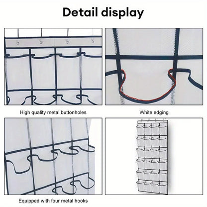 24-Grid Wall-Mounted Shoe Organizer – Fabric Closet Storage Rack with Mesh Pockets, Clear Hanging Over-the-Door Cloth Bag