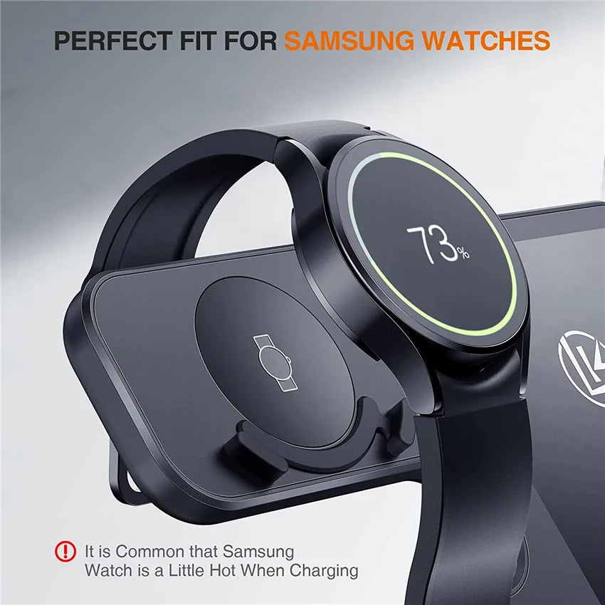 15W 3-In-1 Wireless Charger Stand: Fast Charging Dock Station for Samsung Z Fold 3, S21, S20, Galaxy Watch 5/4/3, Active 2, S3, S4, Buds