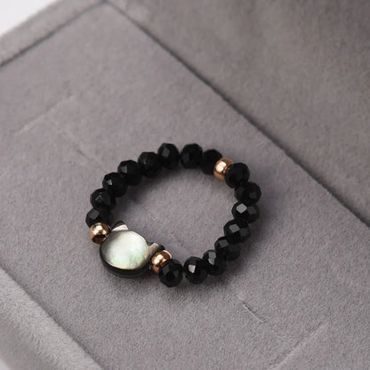 Mini Cat Moonstone Rings Set - Handmade Elastic Natural Obsidian Beaded Couple Rings for Men & Women Jewelry Gift