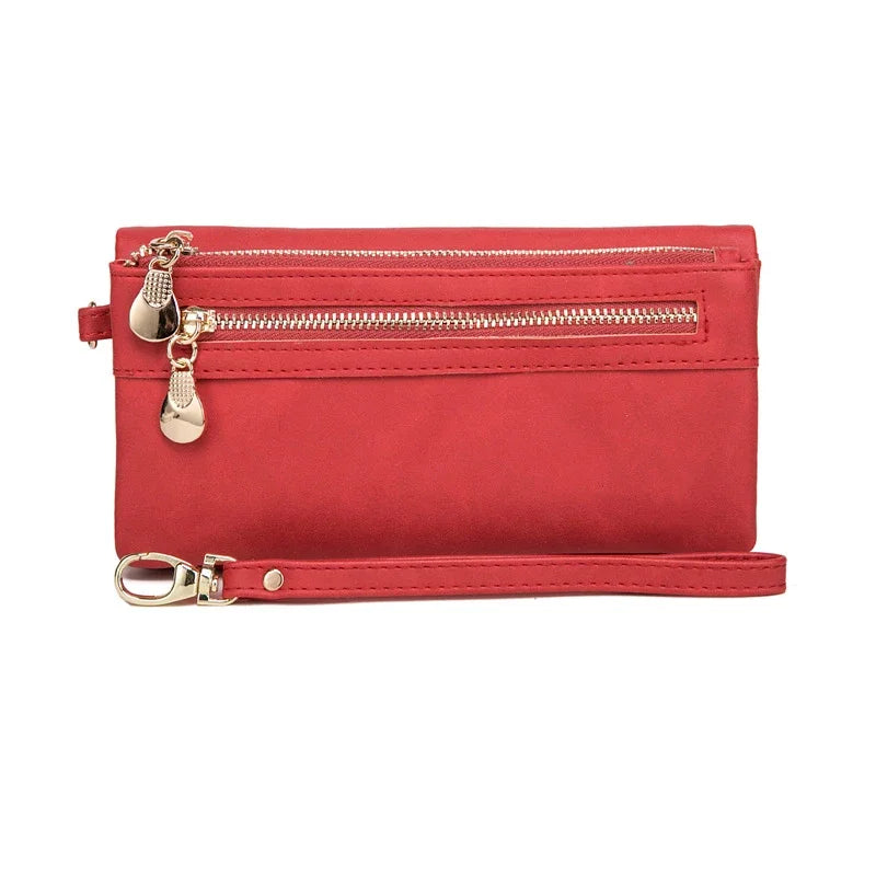 Large Capacity Women's Wallet – Dull Polish Leather, Double Zipper Clutch Wristlet with Phone, Coin & Card Holder Pockets