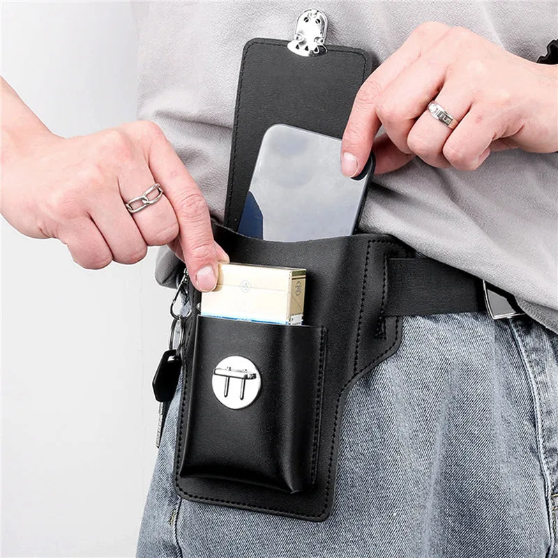 Phone Belt Bag for Men – High-Quality PU Leather Cell Phone Loop Holster Pouch Wallet | Multifunctional Phone Case