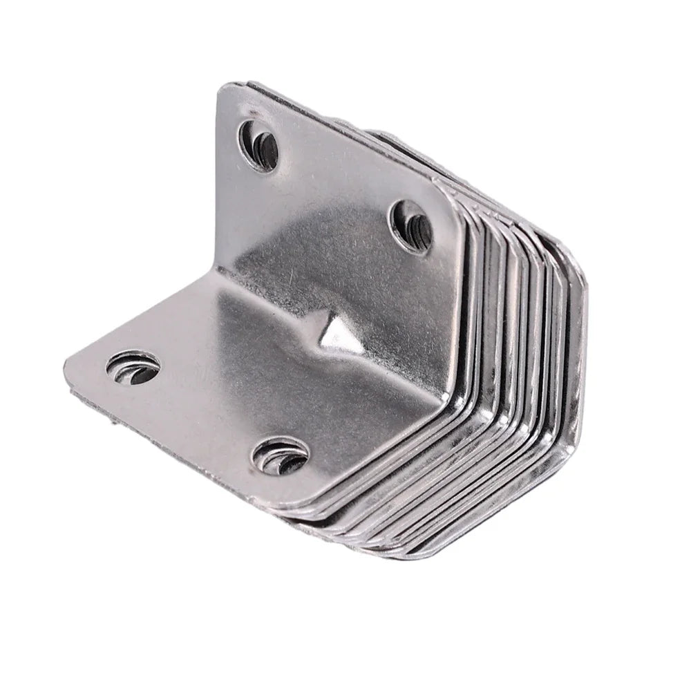 50/10PCS Universal Stainless Steel Corner Bracket | 90 Degree Right Angle Fixed Bracket for Wood Furniture, Bedframe, Cabinet Accessories