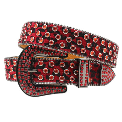 Women’s Rhinestone Skull Leather Belt – Luxury Designer Studded Strap for Jeans, White & Black