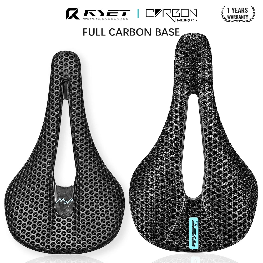 RYET 3D Printed Carbon Bike Saddle — 140/143mm Lightweight Road & MTB Cycling Seat with EVA Cushion