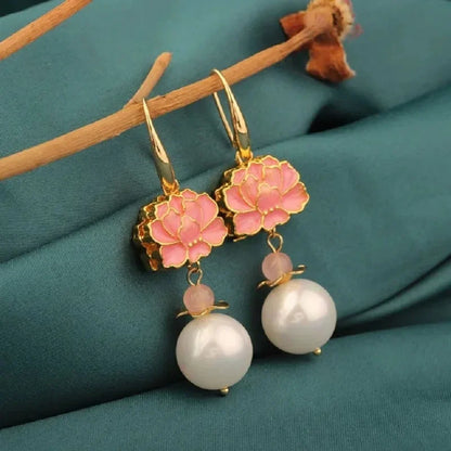 Vintage Flower Drop Earrings - Natural Stone Ethnic Jewelry for Women