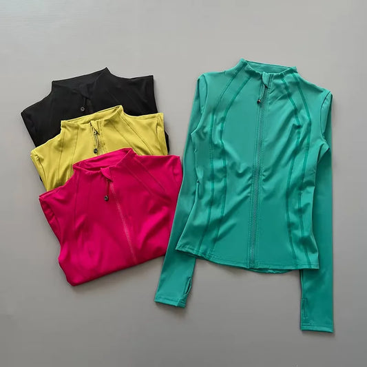 Women’s Full-Zip Athletic Jacket - Slim Fit Quick-Dry Long Sleeve Sports Coat with Thumb Holes for Running, Gym & Yoga