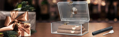 Scotte Acrylic Cigar Case Humidor – Holds 20 Cigars, Includes Hygrometer, Humidifier, Cigar Cutters, Punch & Accessories