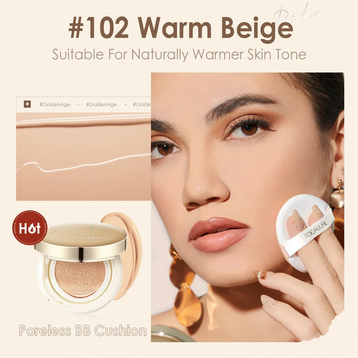 FOCALLURE Poreless BB Air Cushion – Whitening CC Cream Foundation, Waterproof Matte Concealer Makeup