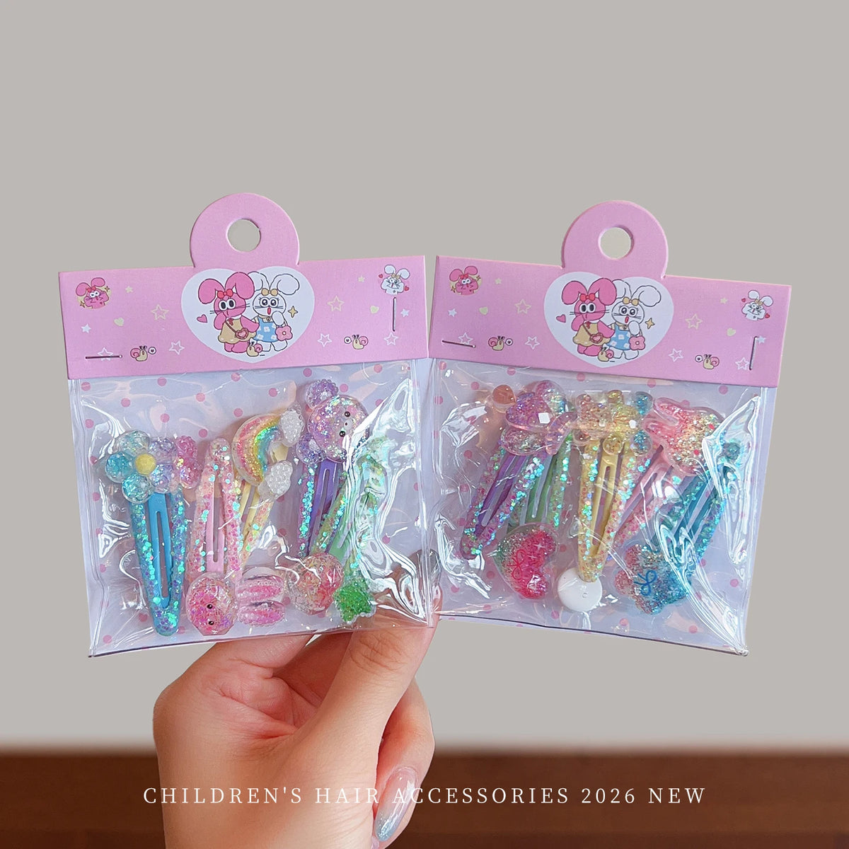 5-Piece Glitter Cartoon Hair Clip Set - Cute Sequin Star and Rabbit BB Clips for Baby Girls and Toddlers