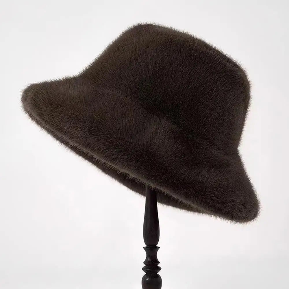 Fluffy Fur Fisherman Hat for Women – Winter Plush Ear Protection, Windproof Warm Solid Fashion Bucket Cap