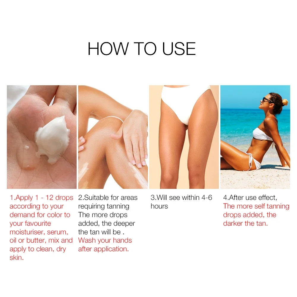 30ml Self-Tanning Drops — Natural-Looking Sunless Body Tanner Lotion for Skin Care
