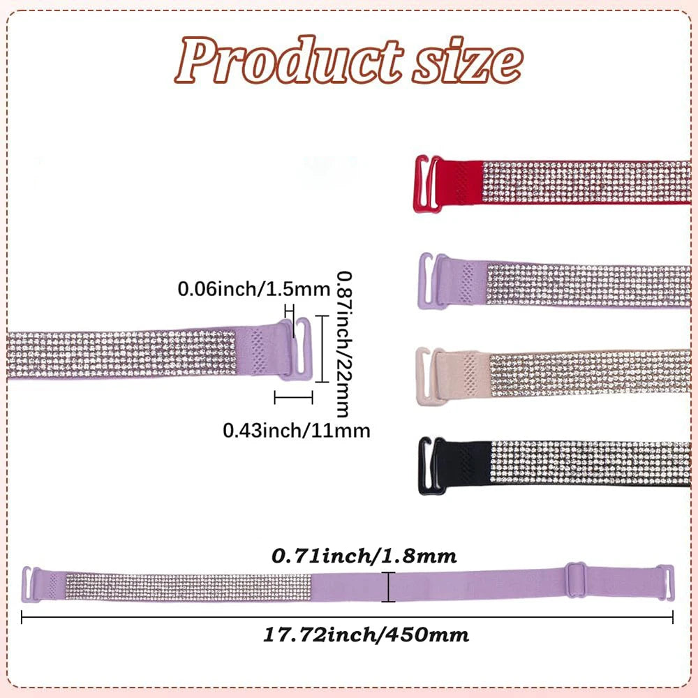Invisible Rhinestone Bra Straps - Non-Slip Adjustable Shiny Replacement Lingerie Accessories for Women