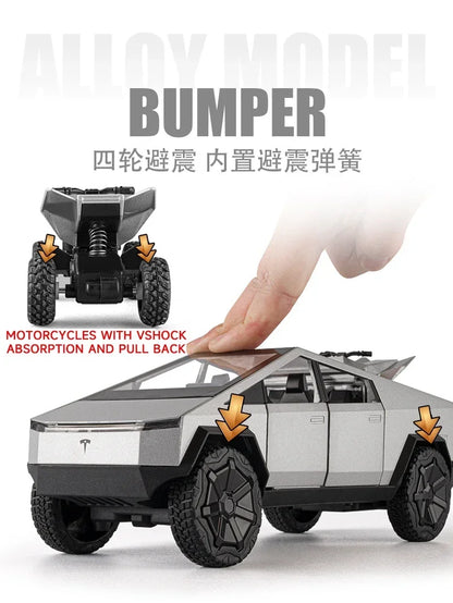 1:24 Alloy Diecast Mini Pickup Truck Model – Tesla Cybertruck Metal Toy for Boys, Kids’ Birthday & Collectible Gift