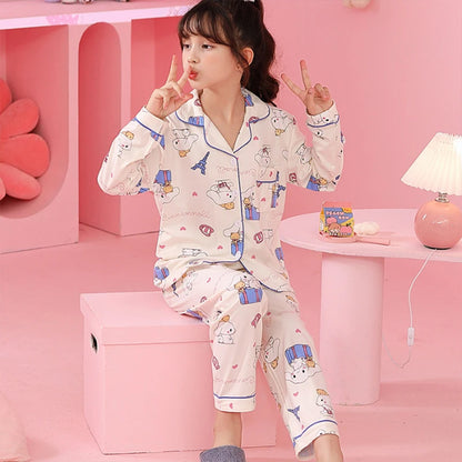 2pcs Kid's Cinnamoroll Pajamas Set - Long Sleeve Top & Pants, Kuromi Sanrio Print Loungewear for Girls