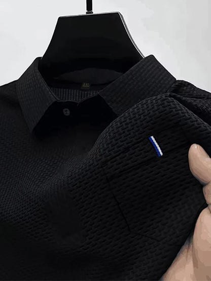 Men's Ice Silk Polo Shirt - Short Sleeve Summer Lapel Top with Pocket Design