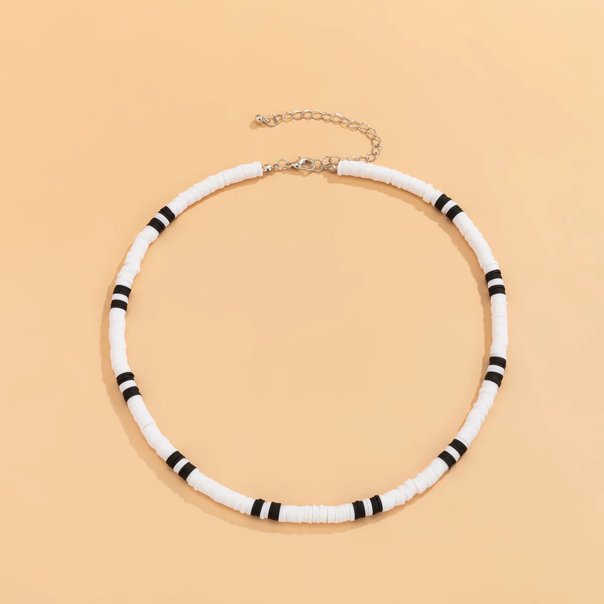 Bohemian White & Black Polymer Beads Necklace – Unisex Collar for Men and Women