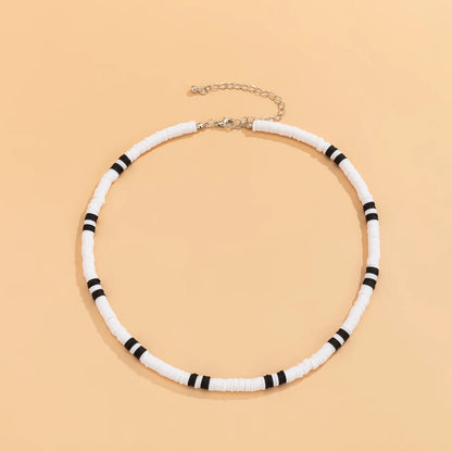 Bohemian White & Black Polymer Beads Necklace – Unisex Collar for Men and Women