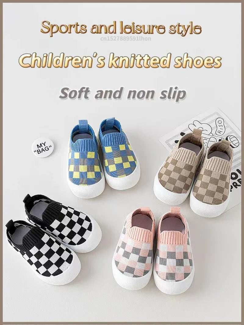 2025 Spring Toddler Slip-On Shoes – Non-Slip First Walkers for Boys and Girls, Classic Plaid Sneakers
