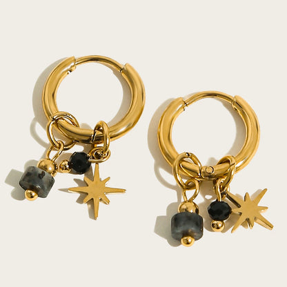 YACHAN 18K Gold-Plated Stainless Steel Hoop Earrings — Vintage Green Stone Charms, Trendy Waterproof Jewelry for Women