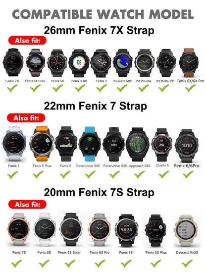 Silicone Watch Strap for Garmin Fenix 7X/7/7S/6/6X/5X/5S/3HR/945/935 – QuickFit 20/22/26mm Wrist Band