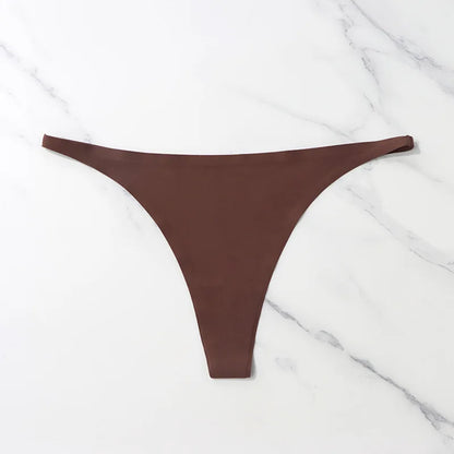Ice Silk Seamless Thong Panties for Women – Soft Satin Bikini Underwear, Thin Band Tangas Mujer