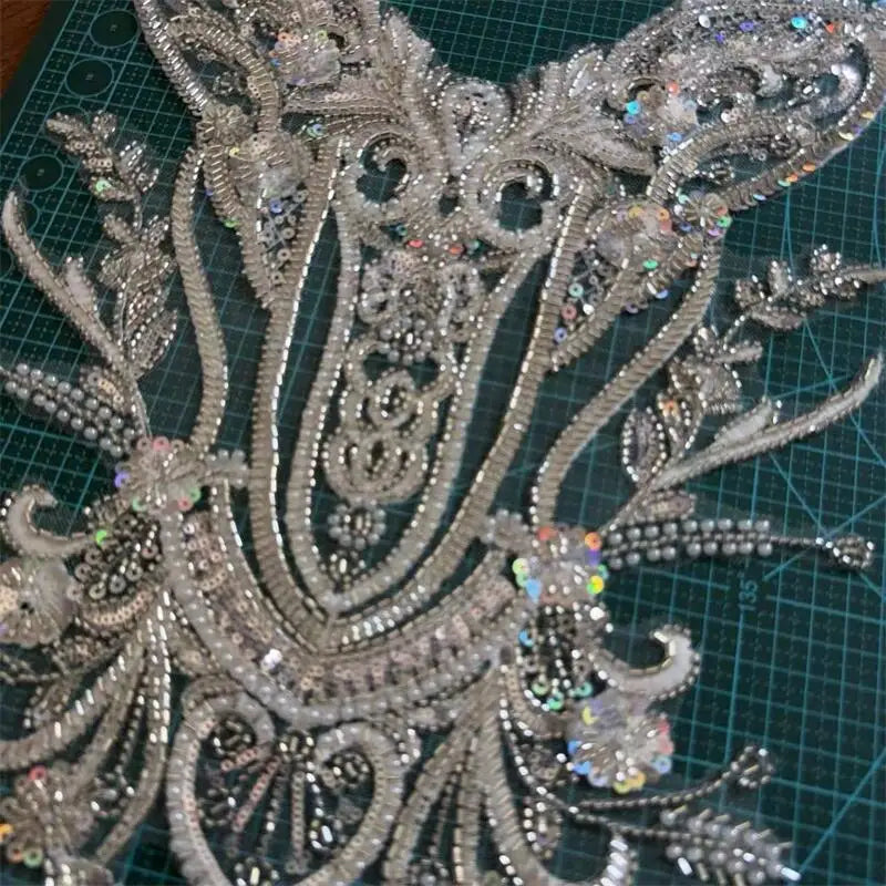 Beaded Sequin Flower Embroidered Lace Applique Patch - DIY Wedding & Children’s Clothing Sewing Accessory