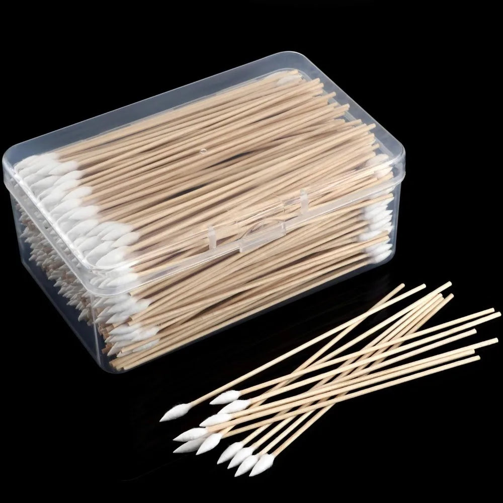 100/300PCS 6-Inch Precision Cotton Swabs - Pointed Cotton Buds with Long Wooden Sticks and Storage Case
