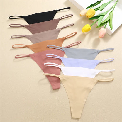 5PCS Seamless Ice Silk Thongs for Women – Low Waist Sexy Bikini T-Back, Solid Color Traceless G-String Panties, XS-XL
