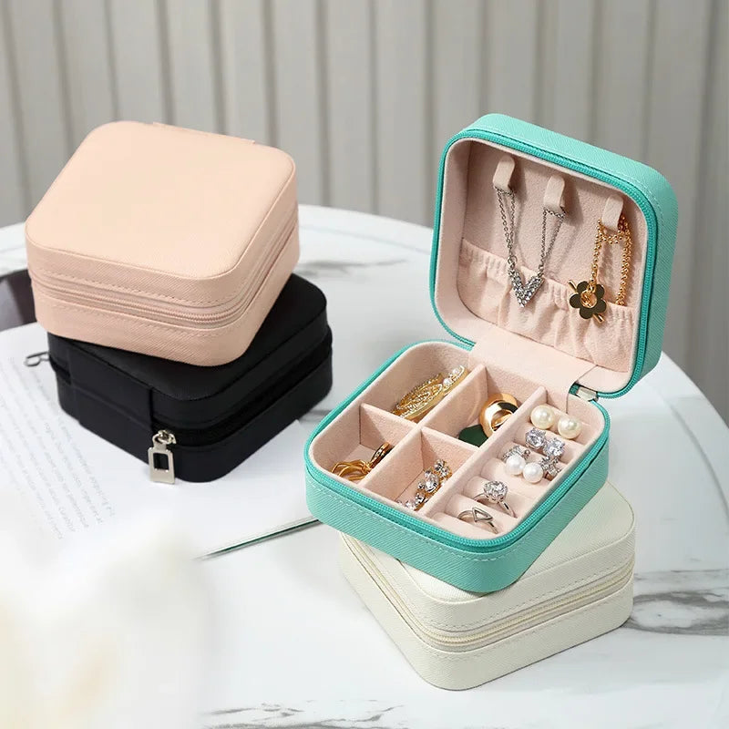 Portable Mini Jewelry Storage Box - Leather Travel Organizer for Earrings, Necklaces, Rings & Display