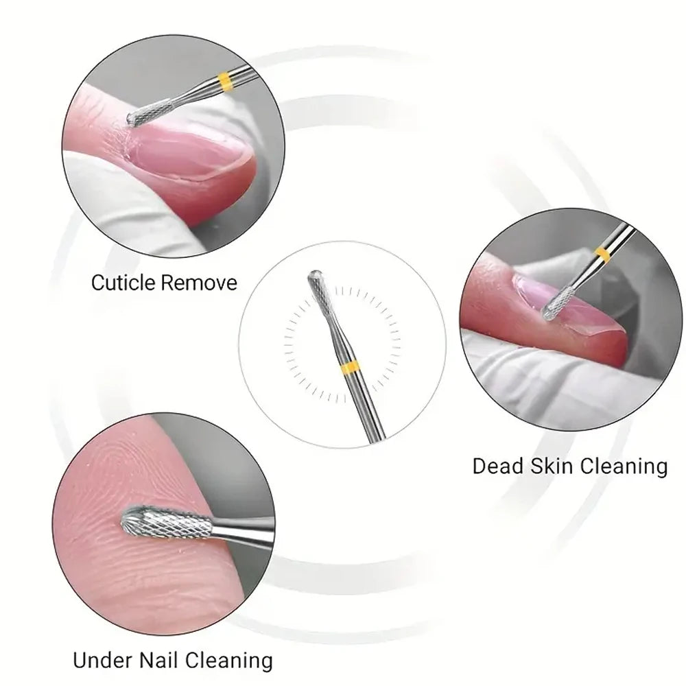 3/32" Carbide Nail Drill Bit - Fine Grit Cuticle Remover with Two-Way Rotation for Nail Care