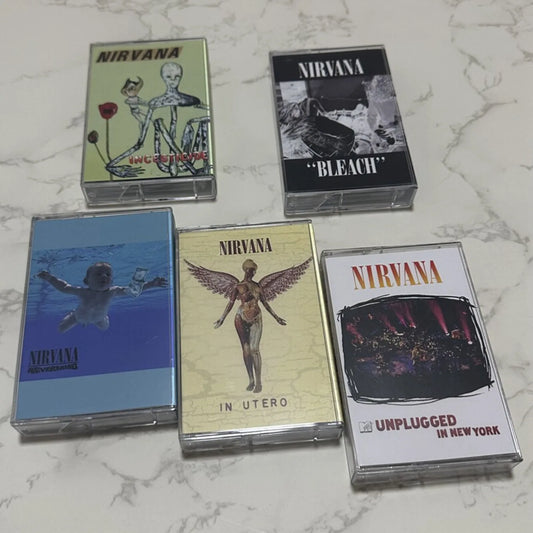 Nirvana Complete Album Collection Cassette Tape – Vintage Grunge Rock Analog Audio Collectible, Music Fan Home Decor Tape Set