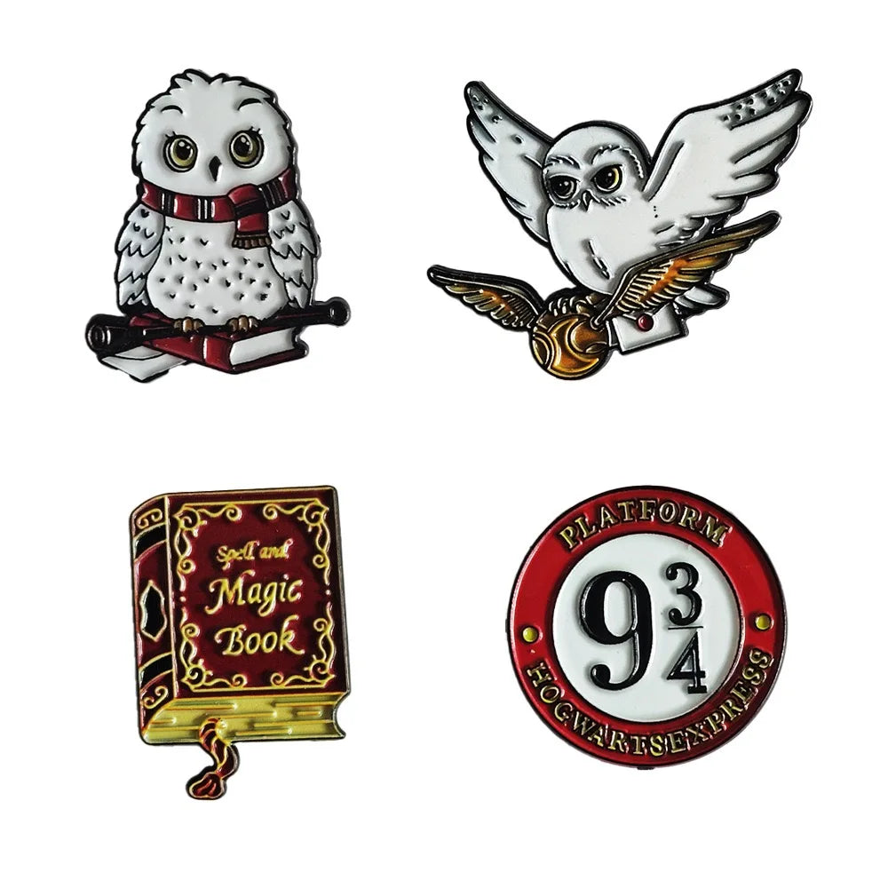 4-Piece Cartoon Enamel Brooch Set - Cute Metal Pins for Backpacks, Clothing & Gift Accessories