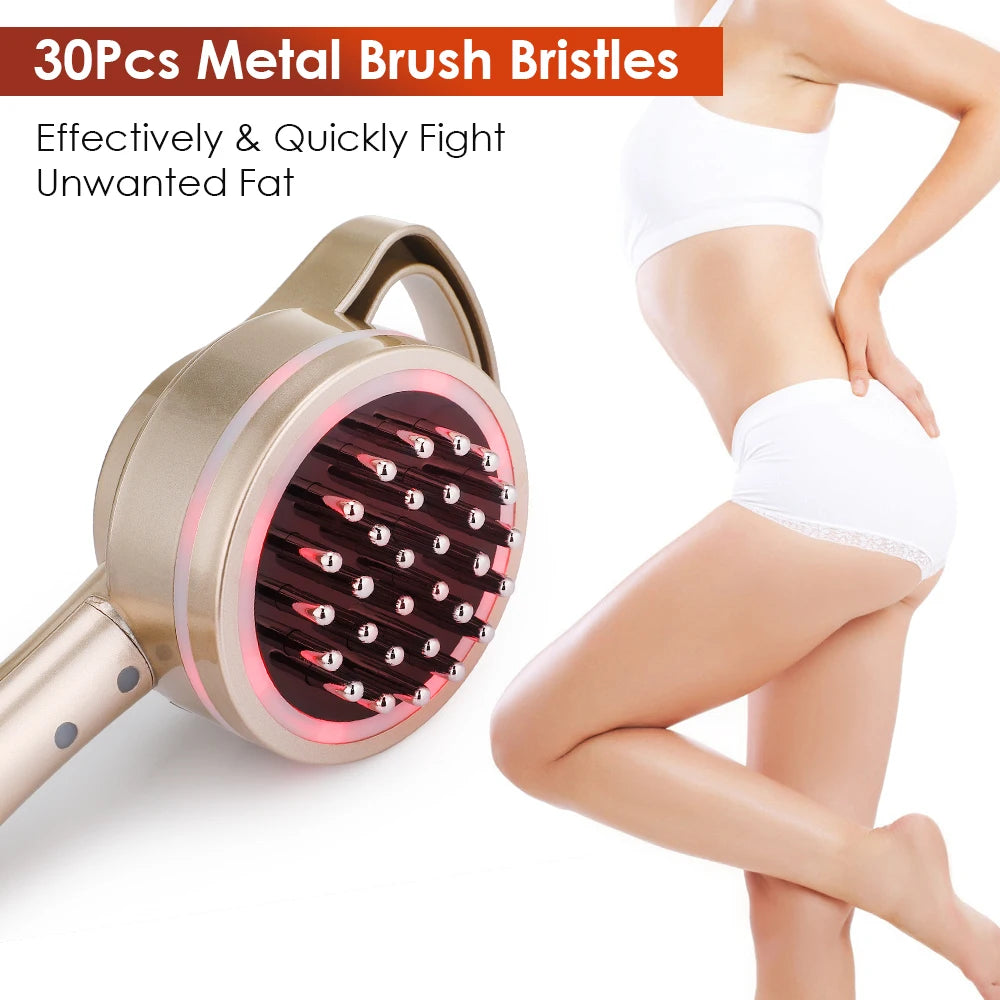 Microcurrent Meridian Brush Massager for Cellulite, Lymphatic Care, Infrared Heating & Vibration Body Scraping Device