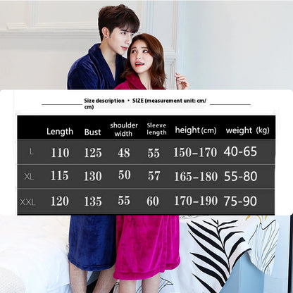 Thickened Warm Flannel Bathrobe – Large-Size Autumn Winter Coral Velvet Robe for Couples, Padded Homewear & Sleepwear