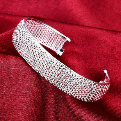 Women’s 925 Sterling Silver Open Cuff Bangle – Adjustable Charm Bracelet for Wedding Party Fashion Jewelry