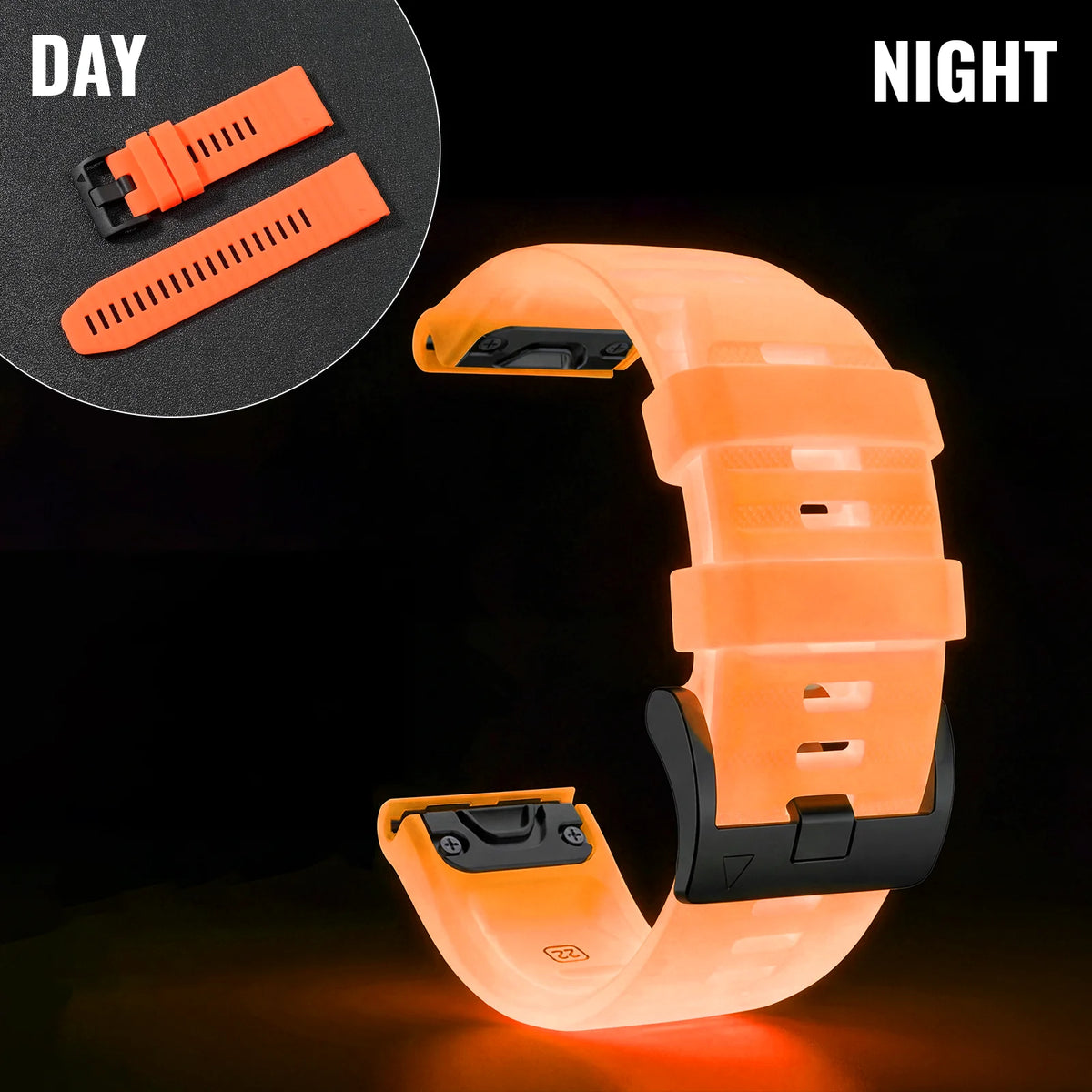 22mm/26mm Luminous Silicone Watch Band for Garmin Fenix, Epix, Enduro and Forerunner - Quick-Fit Sport Replacement Strap