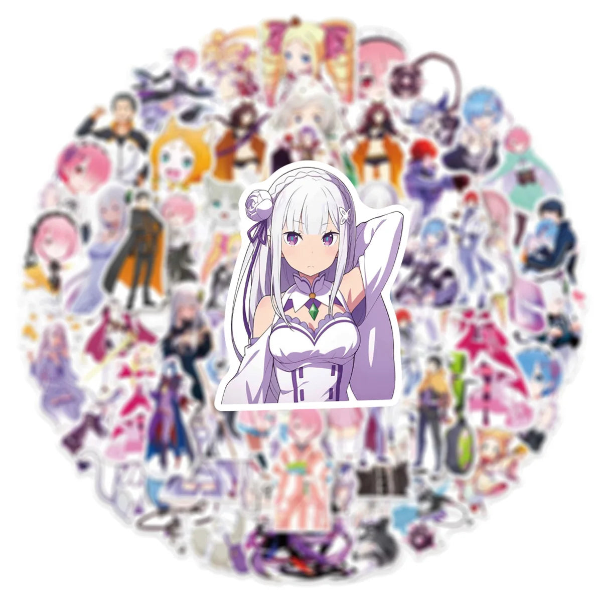 50PCS Re:Zero Anime Stickers – Rem, Ram & Emilia Waterproof Decals for Laptops, Water Bottles & Luggage