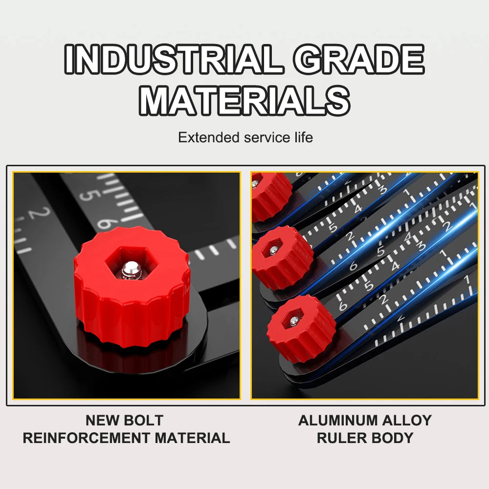 Aluminum Alloy Multi-Angle Ruler Finder: Measure Ruler with 2 Drill Tile Hole Locator - Essential Construction Tool for Craftsmen