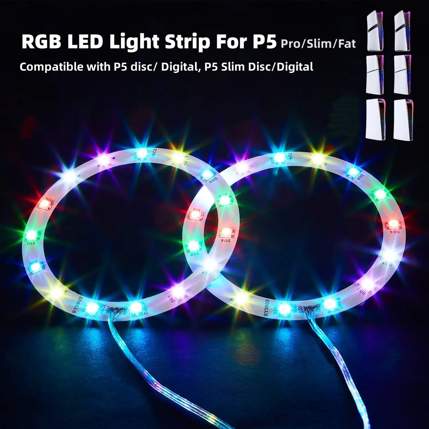 RGB LED Light Strip for PS5 Slim & PS5 Pro Console – Gaming Atmosphere Lighting for PlayStation 5 Setup