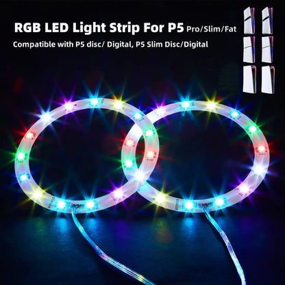 RGB LED Light Strip for PS5 Slim & PS5 Pro Console – Gaming Atmosphere Lighting for PlayStation 5 Setup