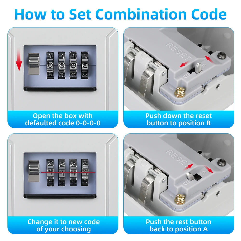 Camluxy Wall-Mounted Key Lock Box – Weatherproof 4-Digit Password Safe for Indoor & Outdoor Anti-Theft Key Storage